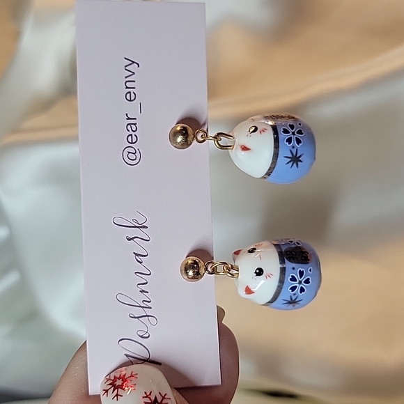 Happy Cat Chinese New Year Style Drop Earrings, blue - Picture 4 of 5